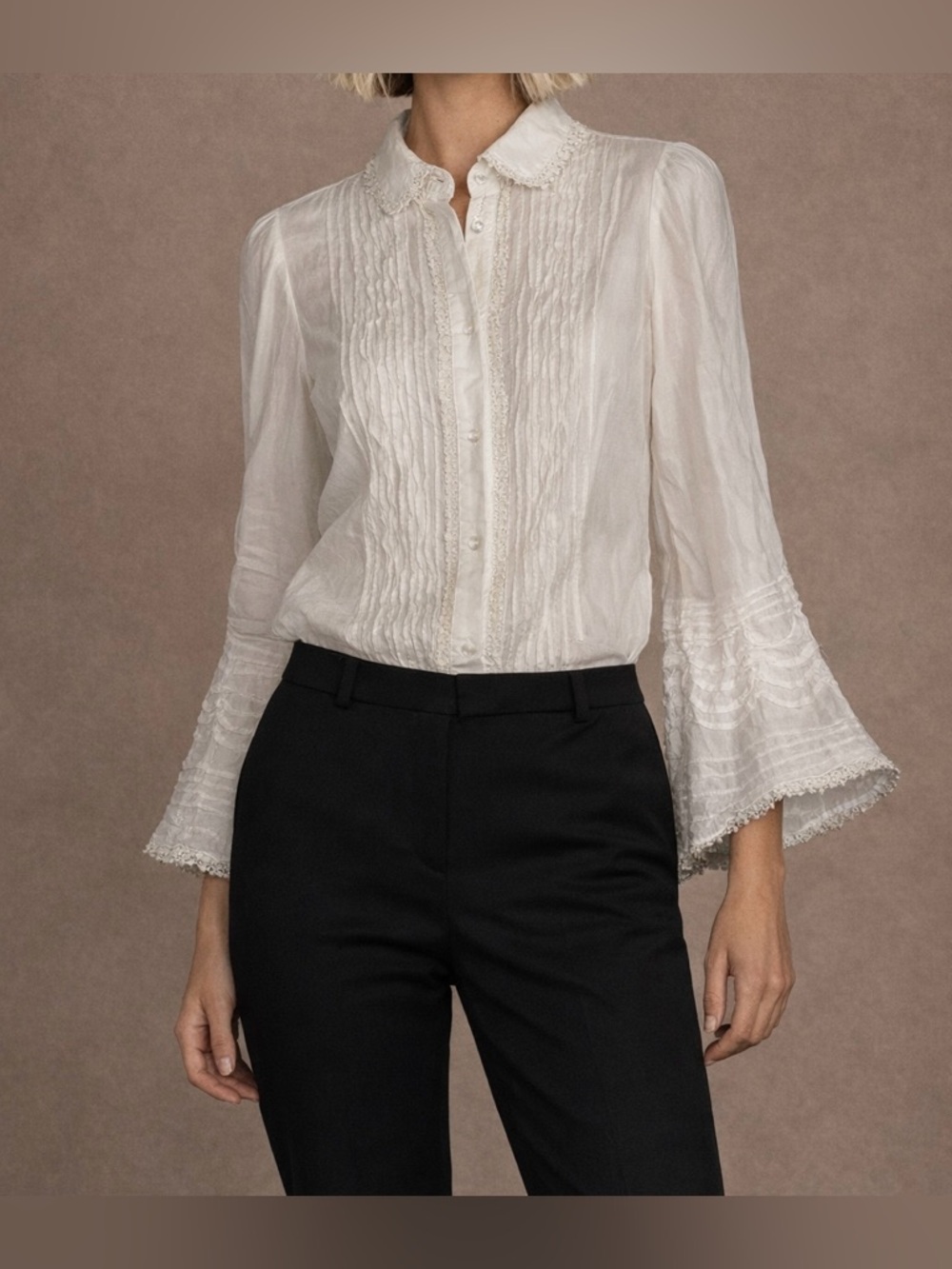 ALEXIS White Lace Detail Bell Sleeve Blouse NWT Size XS